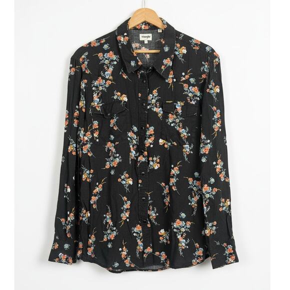 Wrangler Women L Western Cottagecore Whimsigoth Floral Cowgirl Snap Button Shirt - Picture 1 of 11